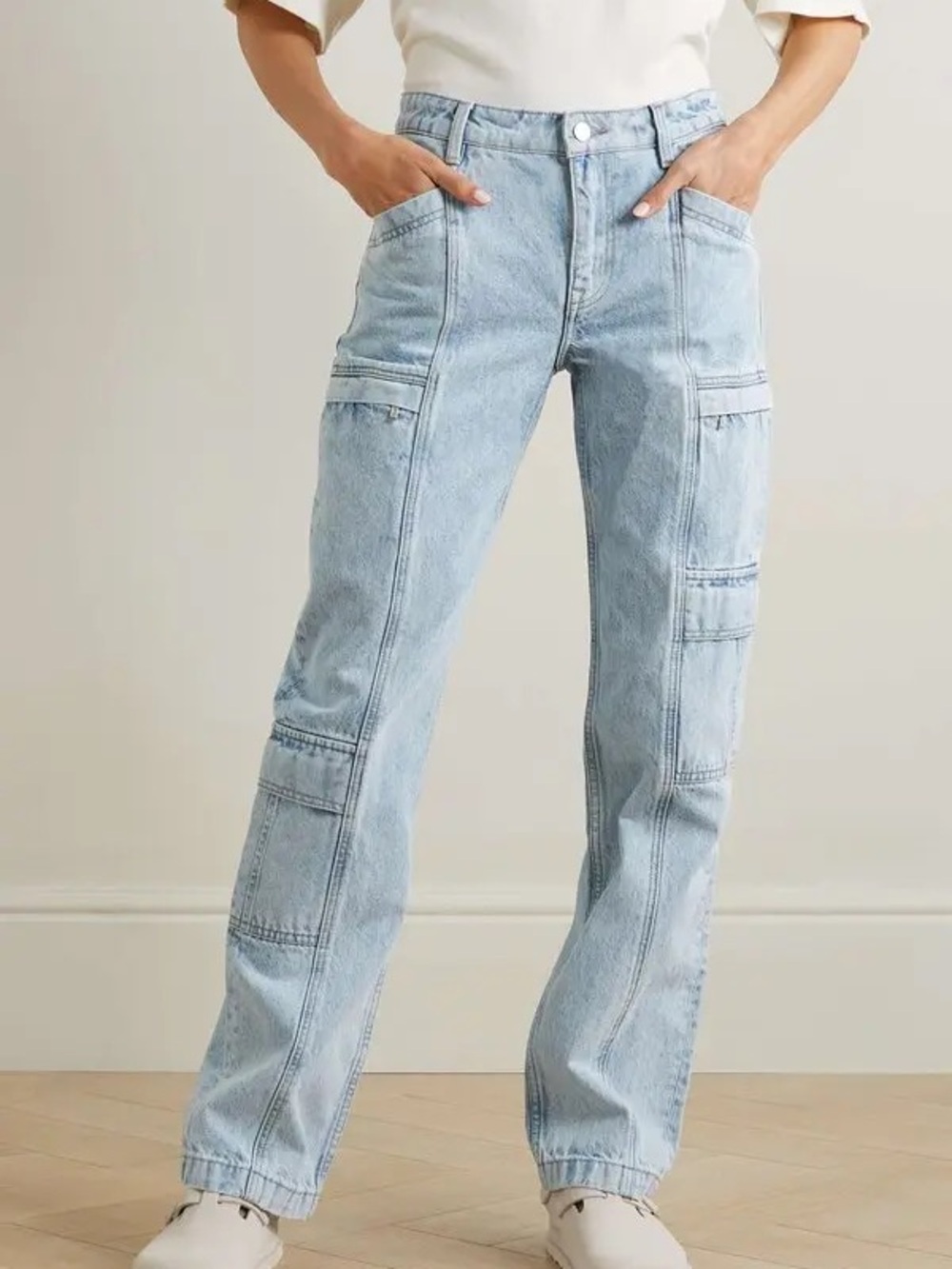 GRLFRND GRLFRND Naomi straight-leg cargo jeans in a light denim wash retail $250 - Picture 7 of 8